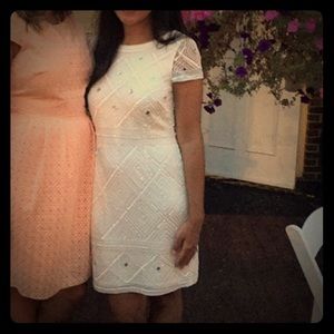 White beaded cap sleeve dress